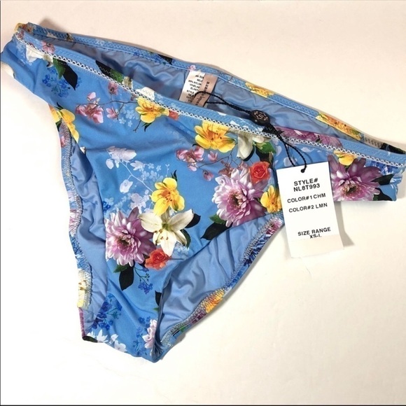 Nanette Lepore Blue Floral Swim Bikini Bottom S - Picture 3 of 7